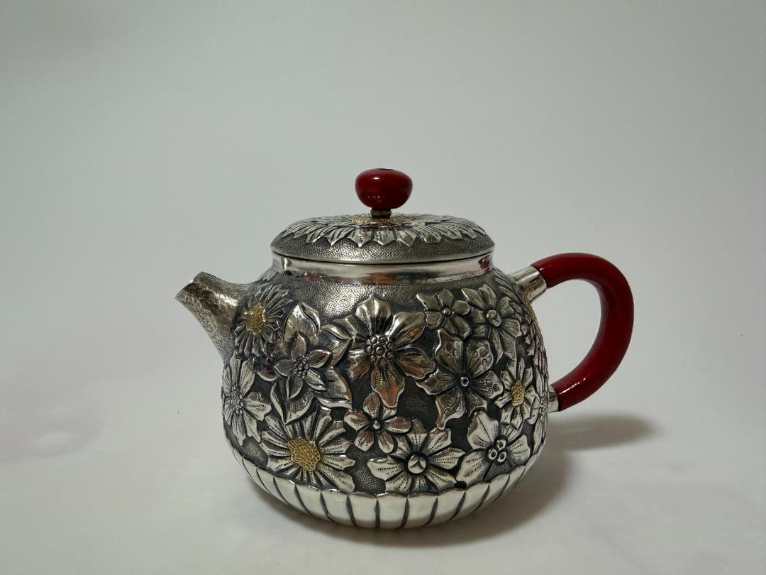 純銀製 花文様 急須 銀瓶 煎茶道具