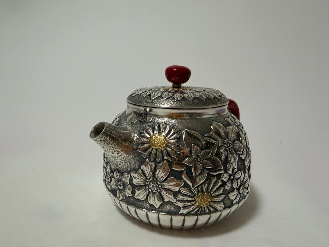 純銀製 花文様 急須 銀瓶 煎茶道具