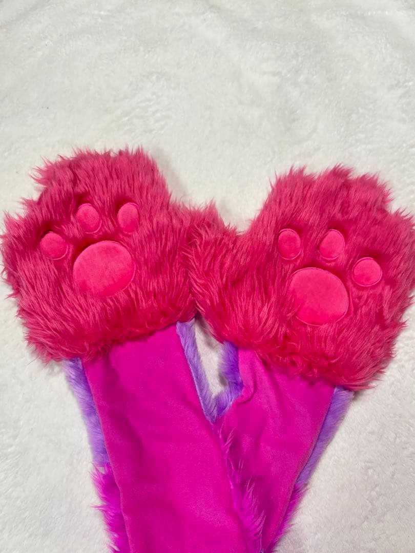 ディズニー　マフラーキャップ　ファンキャップ　チェシャ猫　ピンク　紫　手袋付き