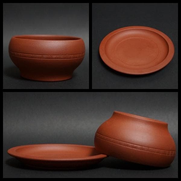 中国国家工芸美術大師 範春花製 款 老紫泥扁腹急須/煎茶碗セット