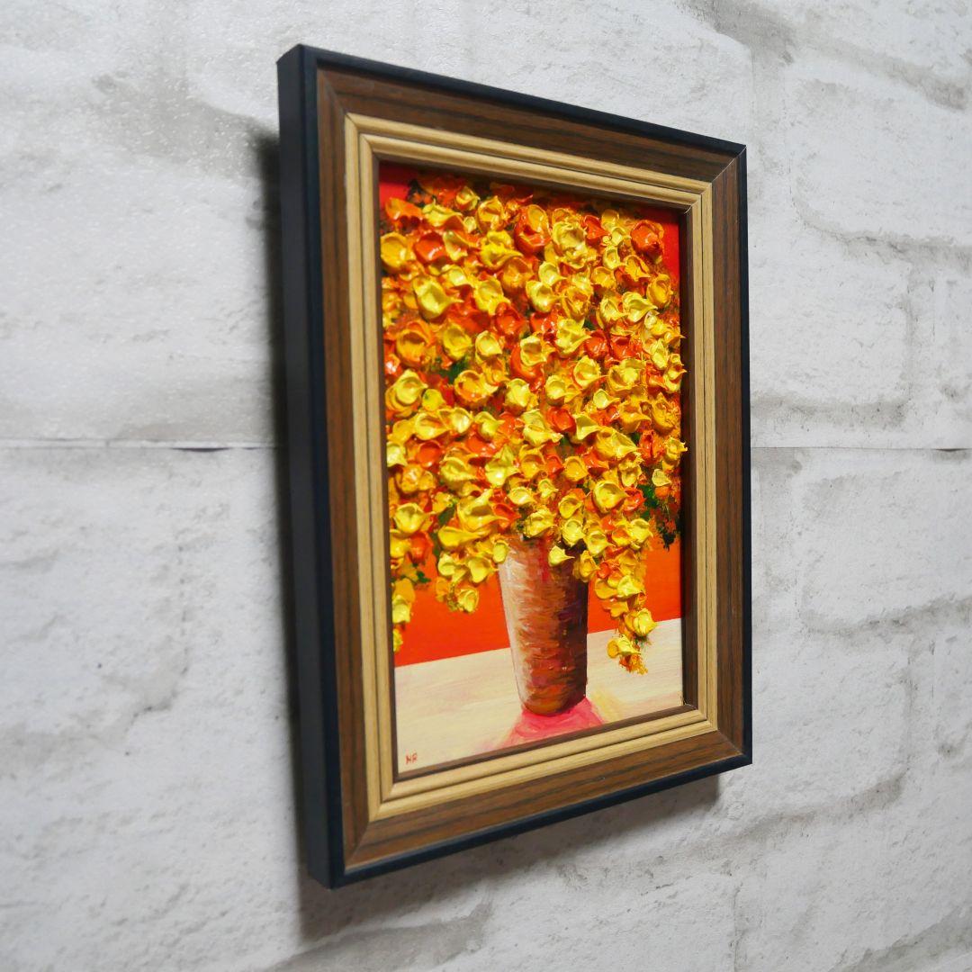 油絵 油彩 油彩画 絵 絵画 ミニ絵画【黄色のミモザ】