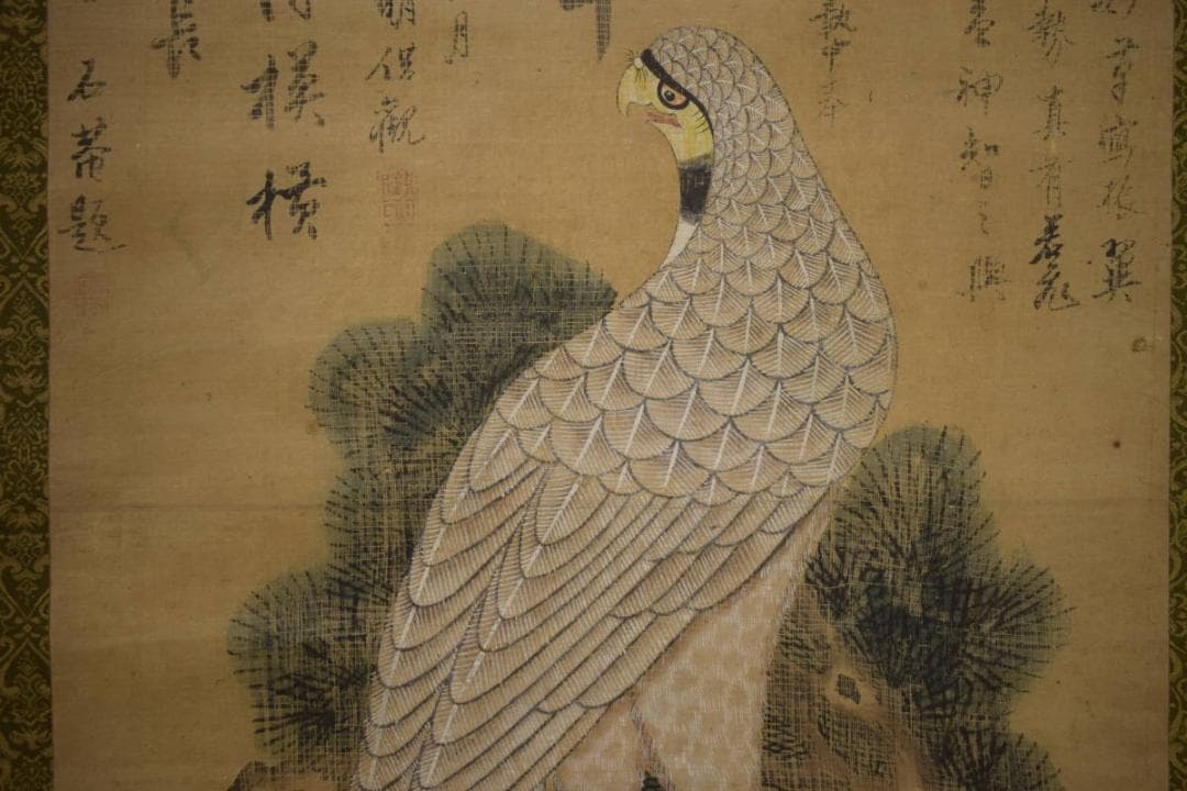 真作/宣和/鷹/画賛/布袋屋掛軸HI-715