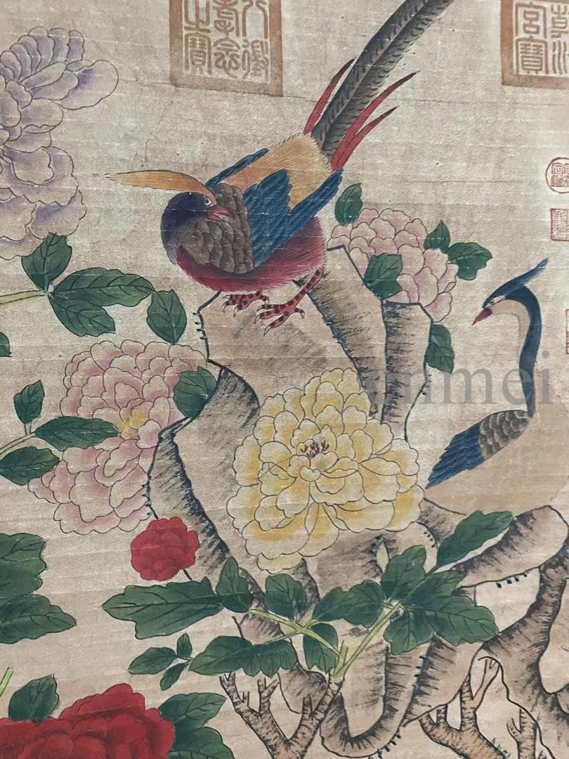 中国古美術・旧藏・北宋風・趙昌款・花鳥図・手描き中堂画・掛軸・宣紙・書画・骨董