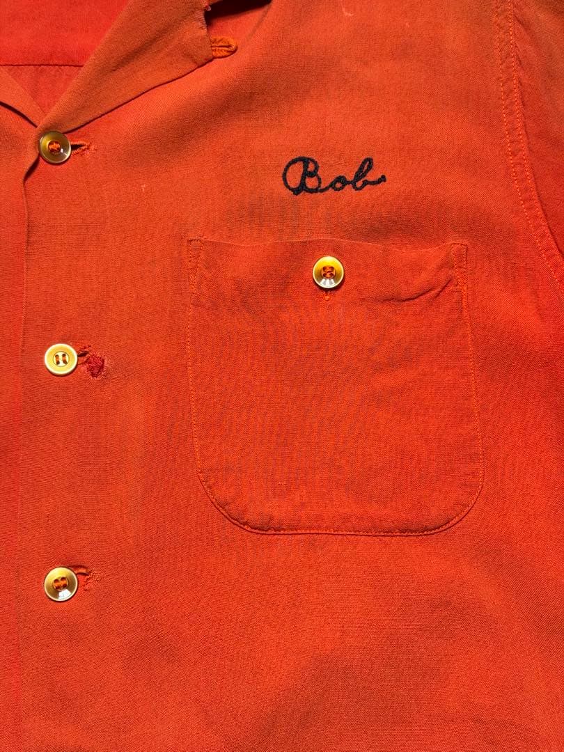 50s ボーリングシャツ レーヨン フロッキープリント フェード 開襟