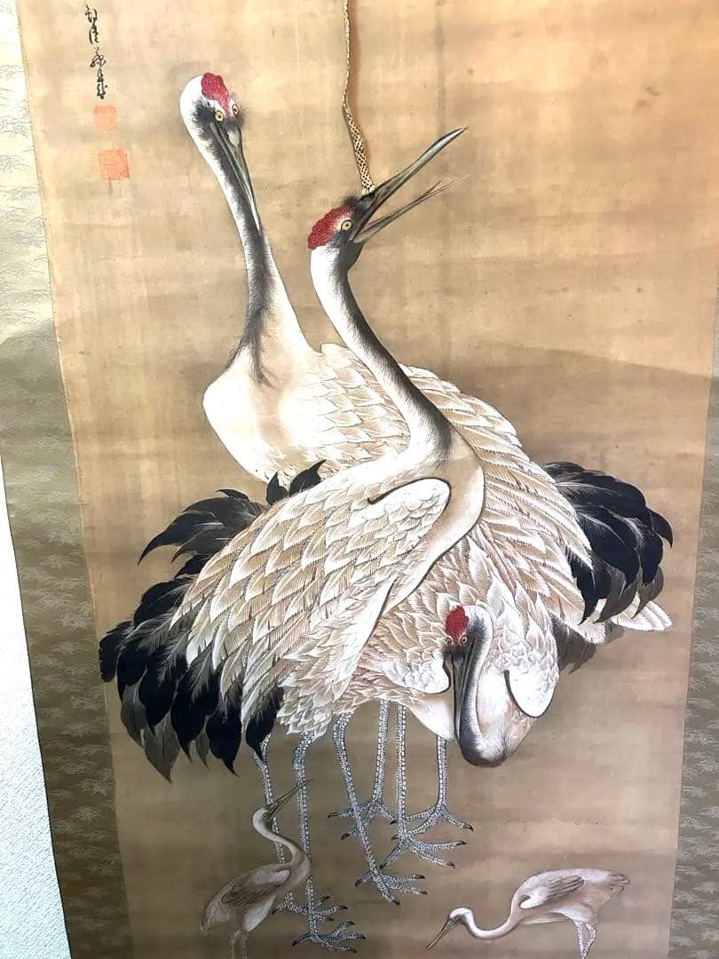 蔵出品 【模写】 ◆松鶴図』 花鳥画 掛軸掛軸•書道•鶴図•肉筆保証•整理品