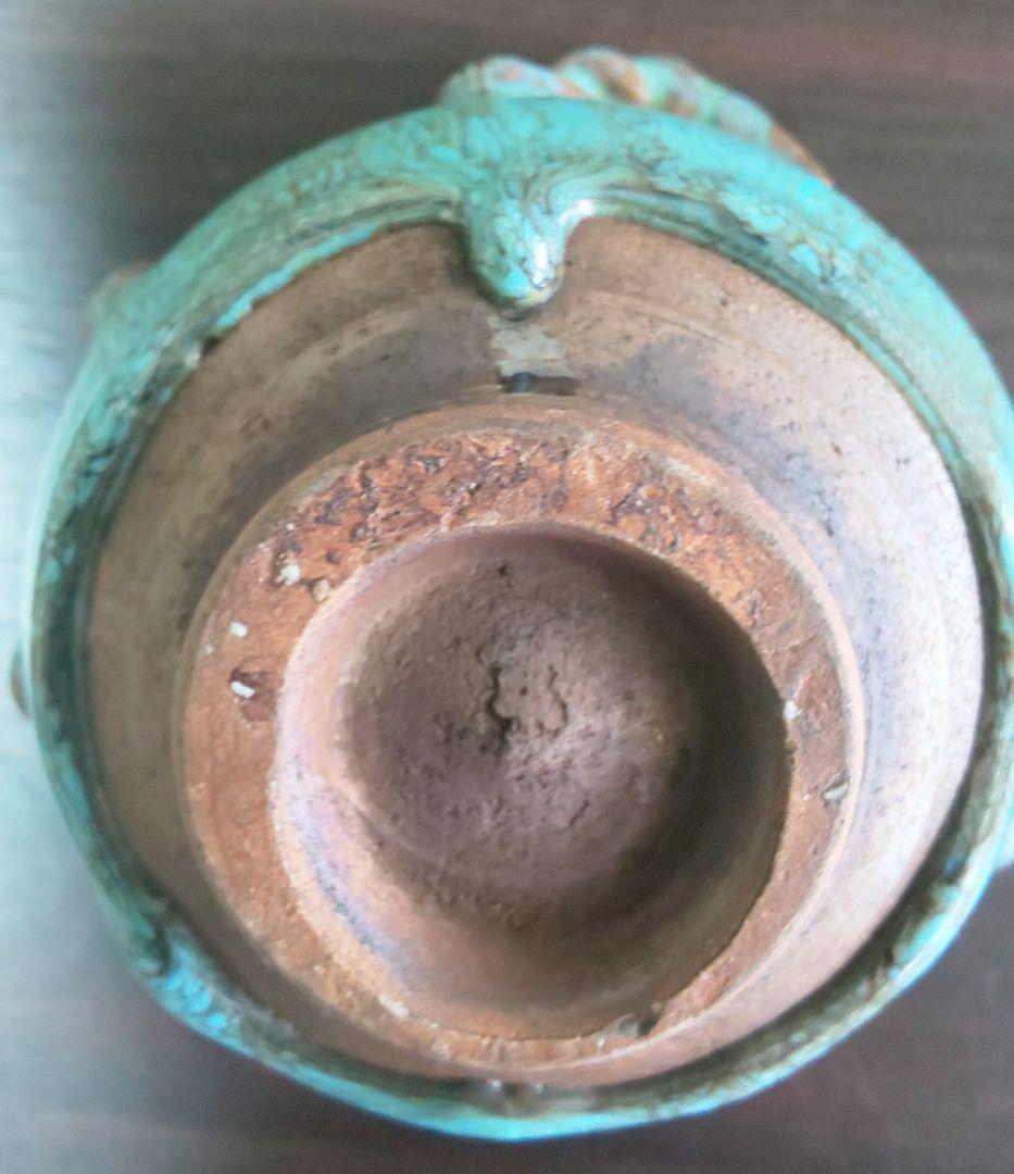 中国南宋時代 緑釉陶器 澱青釉紫紅斑 双耳香炉