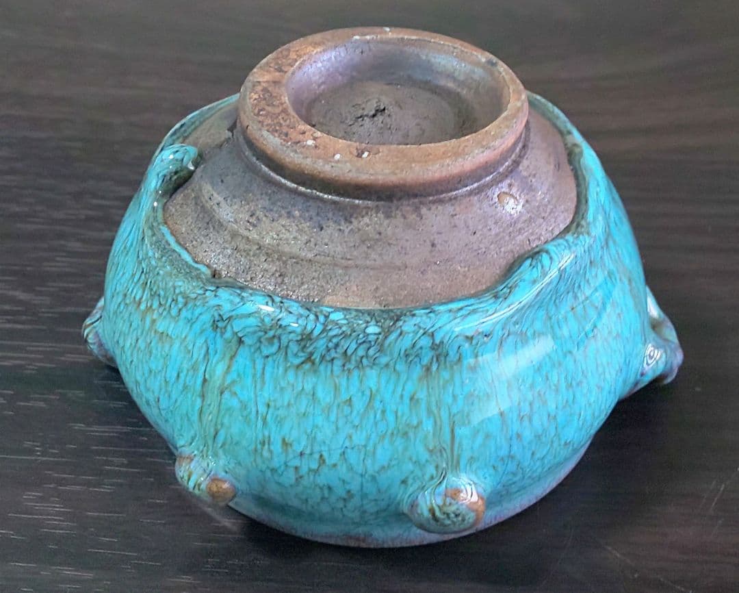 中国南宋時代 緑釉陶器 澱青釉紫紅斑 双耳香炉