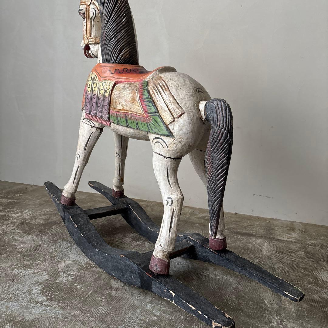 希少古い木の木馬　もくば　ロッキングホース　オブジェ　店舗什器　当時物　ジャンク