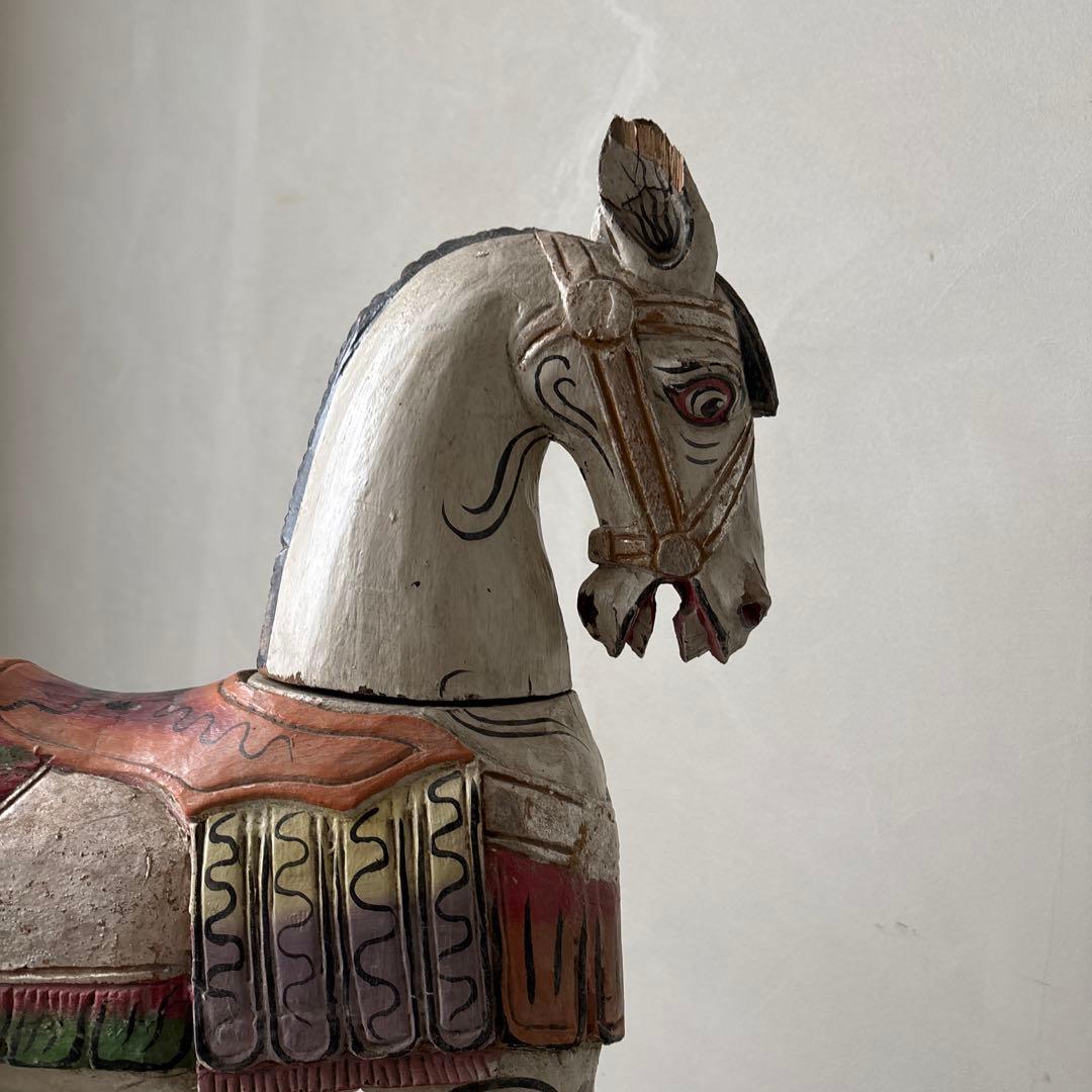 希少古い木の木馬　もくば　ロッキングホース　オブジェ　店舗什器　当時物　ジャンク