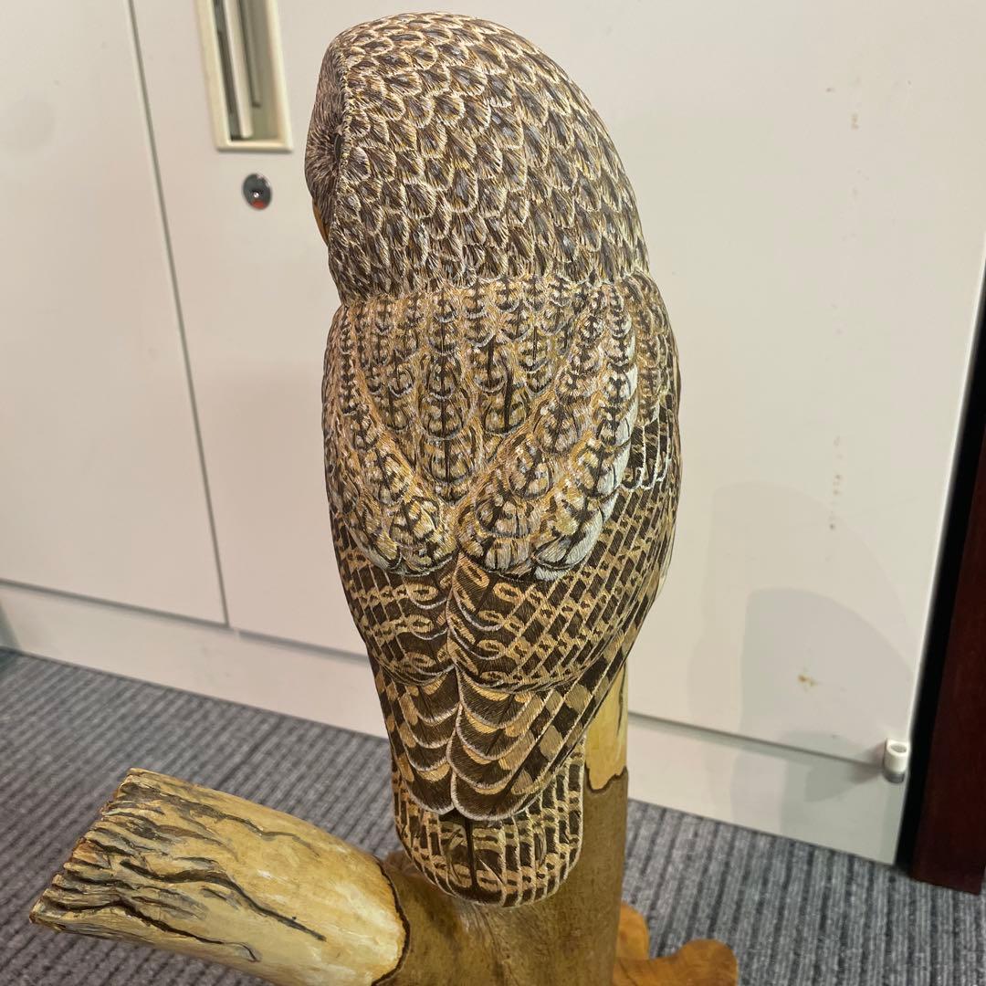 彫刻，ふくろう、木彫り、アンティーク品，置物