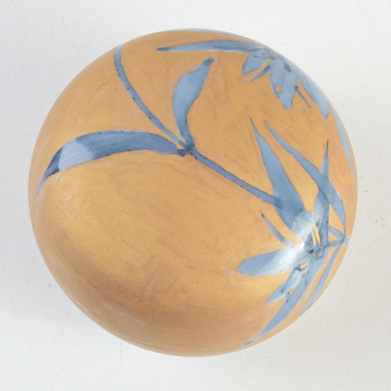 茶道具　染付金彩　りんどう図　御薄器　在銘　共箱　V　9482