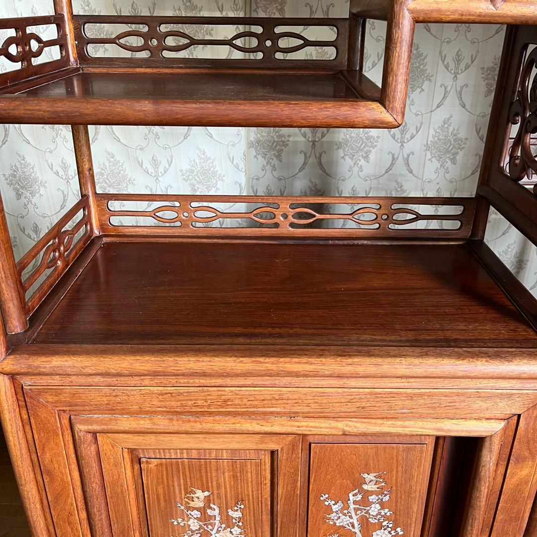 【アンティーク】中国家具 天然木 無垢材 茶箪笥 飾り棚 唐木 螺鈿細工 古家具