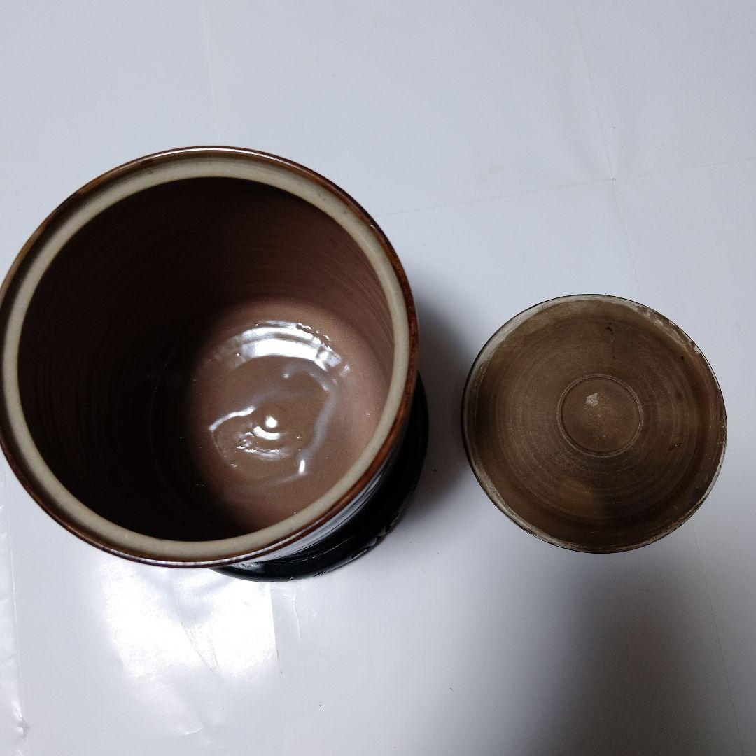 美品！黒釉 陶器 水差し 蓋付き　台座付き