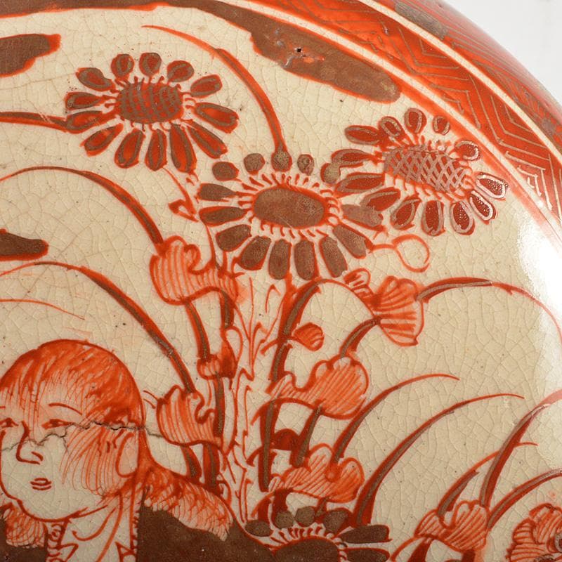 九谷焼　古九谷　八郎手赤絵金彩　人物文　蓋物　菓子鉢　M　R6811