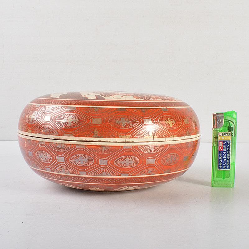 九谷焼　古九谷　八郎手赤絵金彩　人物文　蓋物　菓子鉢　M　R6811