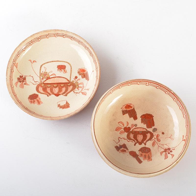 九谷焼　古九谷　八郎手赤絵金彩　人物文　蓋物　菓子鉢　M　R6811