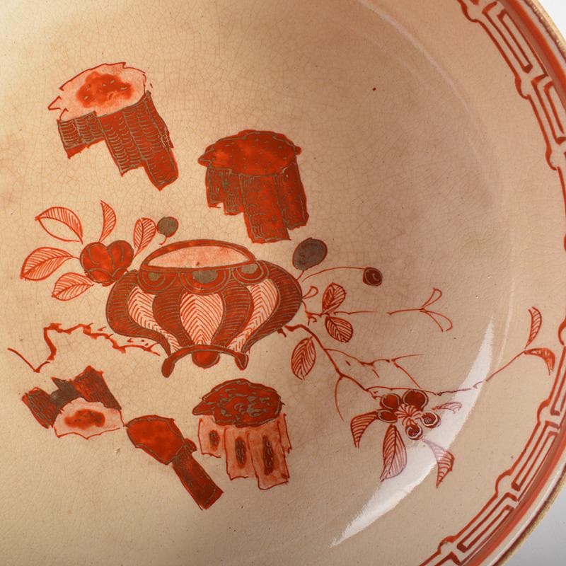 九谷焼　古九谷　八郎手赤絵金彩　人物文　蓋物　菓子鉢　M　R6811