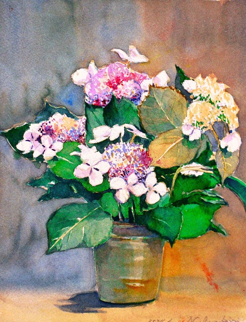 水彩画の花瓶 額装済み F6サイズ