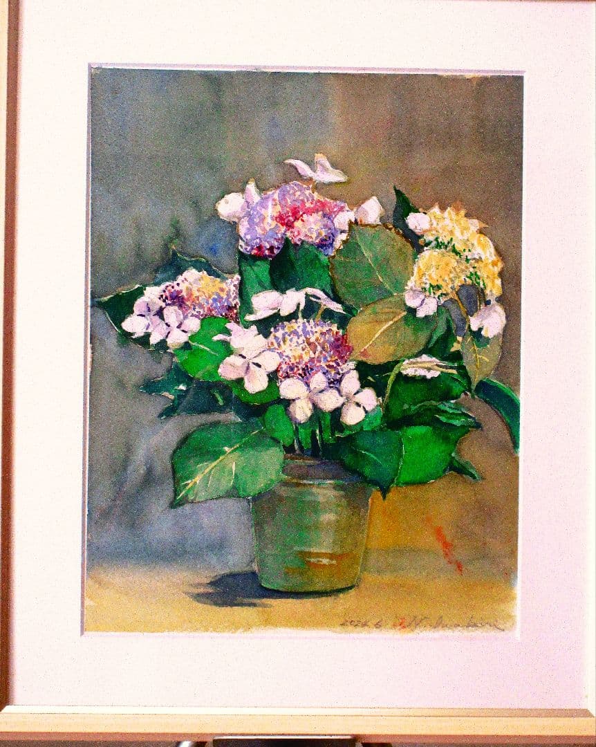 水彩画の花瓶 額装済み F6サイズ