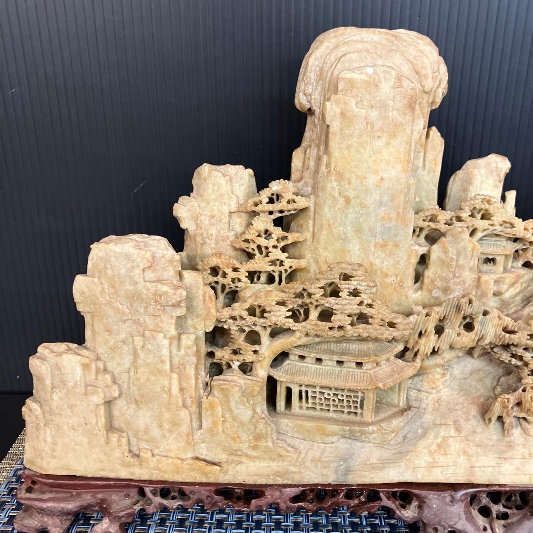 山水画風 石材彫刻 中国美術　置物