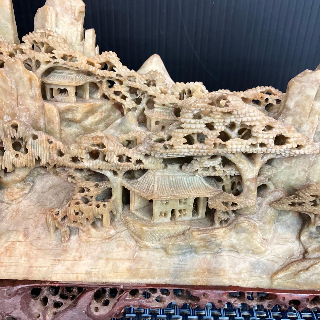 山水画風 石材彫刻 中国美術　置物