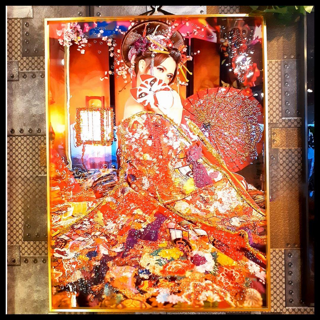 輸入雑貨　天然石　『新花魁』　水晶絵　クリスタルアート　ゴールドフレーム