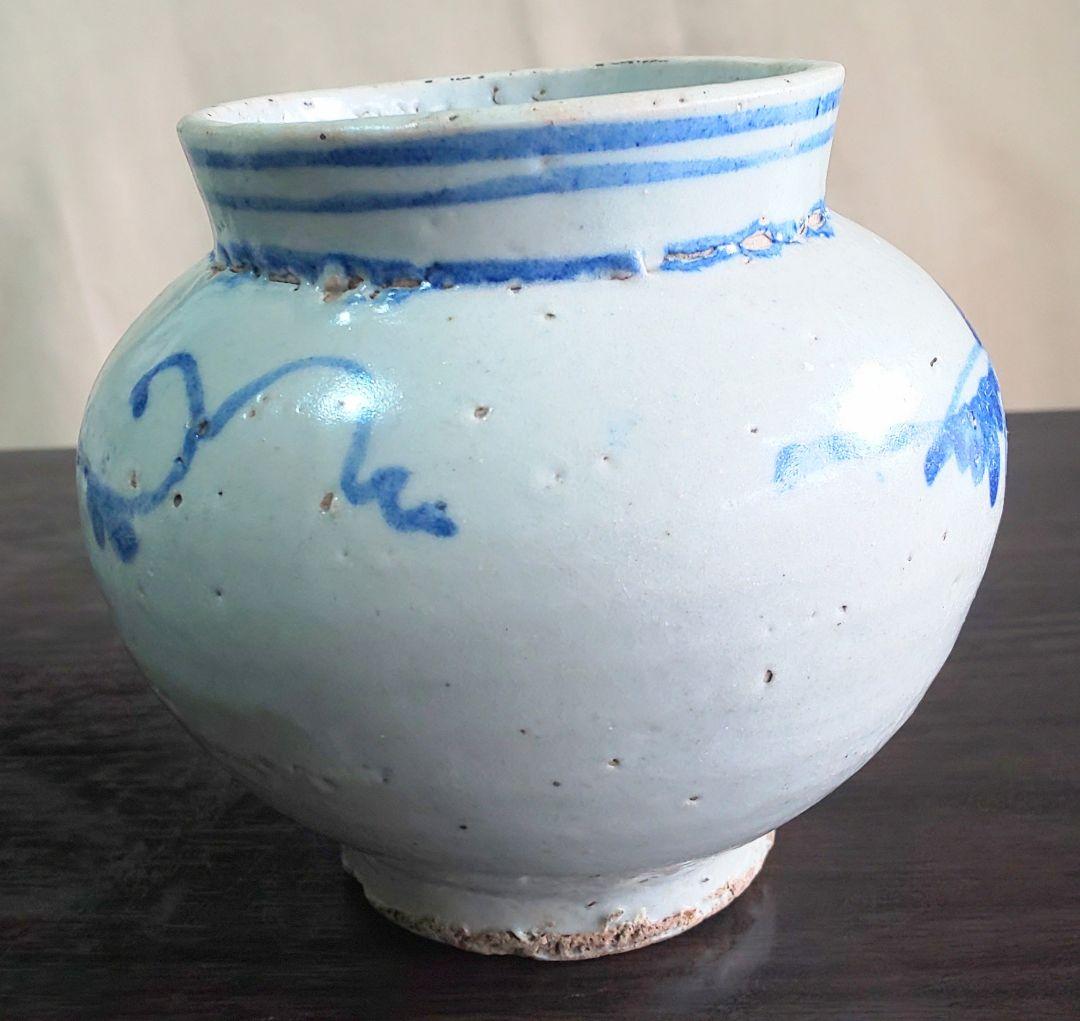 李朝染付小壷 中国古玩 朝鮮美術 染付葡萄蔦文壷