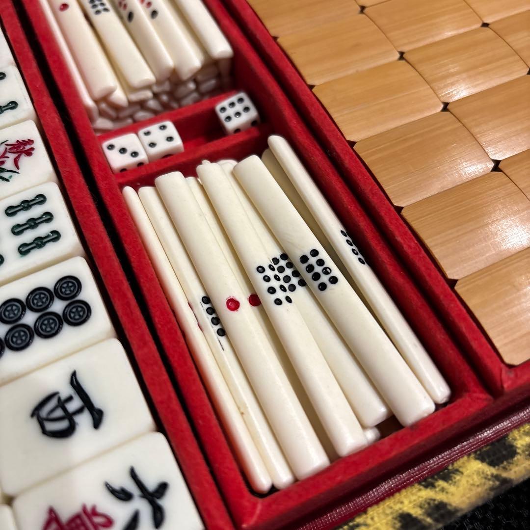 【希少】昭和レトロ 骨牌 竹背 麻雀牌セット