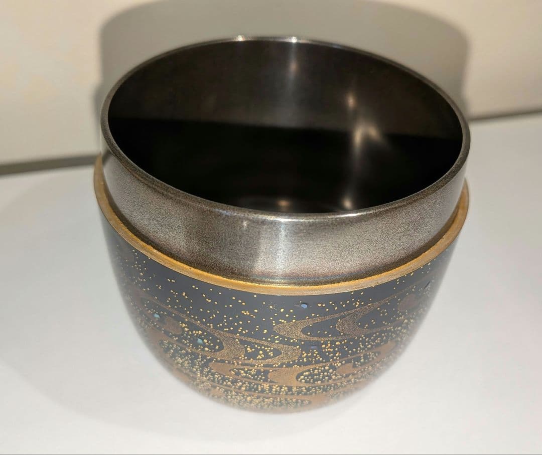 蝙蝠蒔絵　大棗　紫月作　福士健　内銀溜塗　蝙蝠に軍配　輪島塗　茶道具