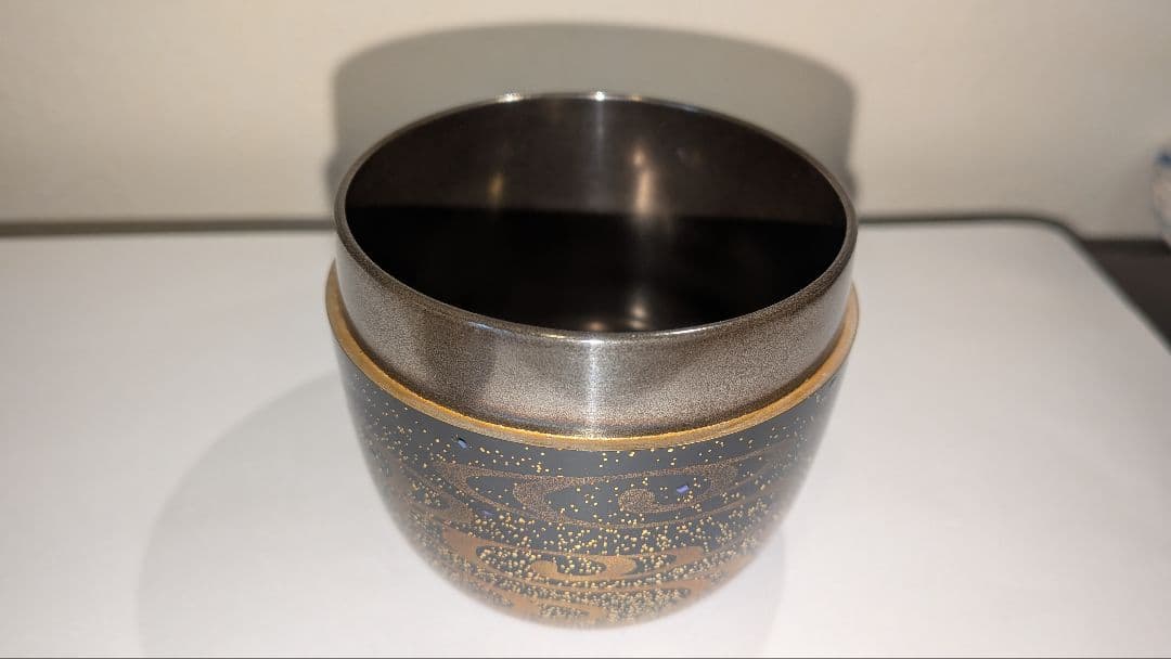 蝙蝠蒔絵　大棗　紫月作　福士健　内銀溜塗　蝙蝠に軍配　輪島塗　茶道具