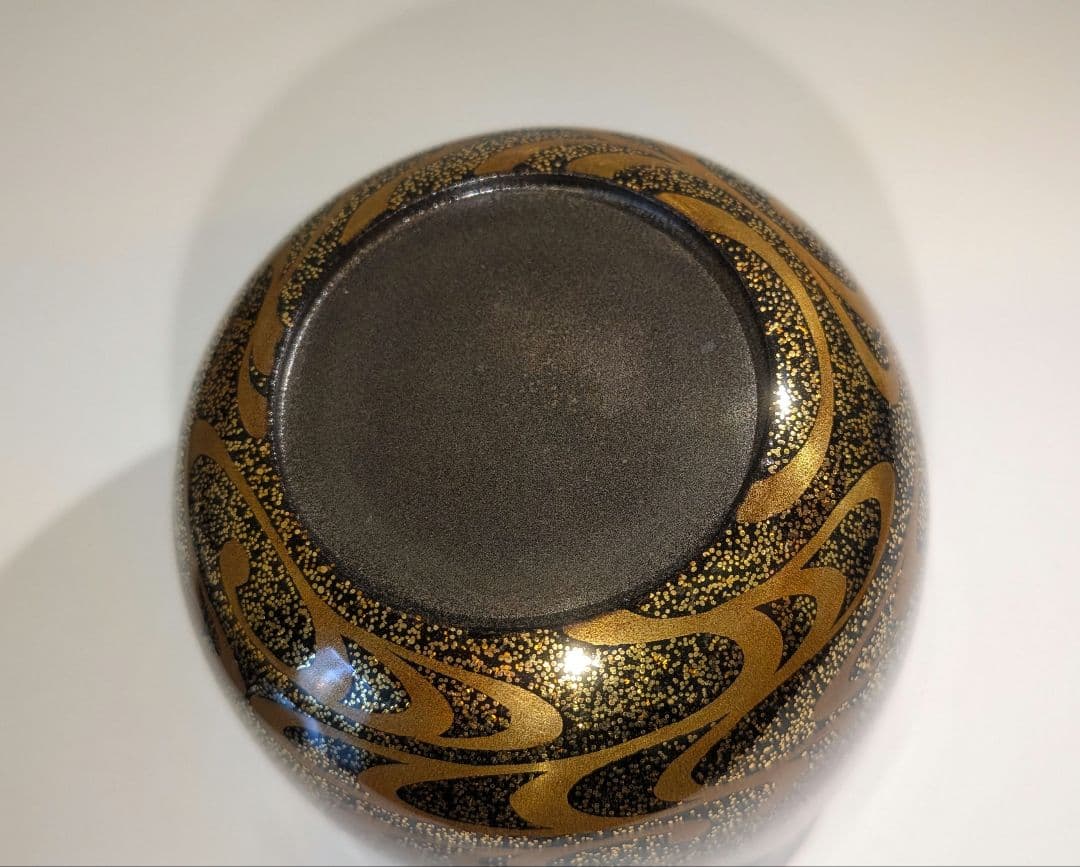 蝙蝠蒔絵　大棗　紫月作　福士健　内銀溜塗　蝙蝠に軍配　輪島塗　茶道具