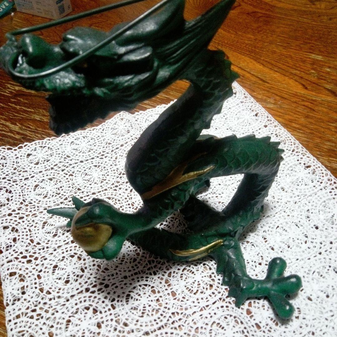 （美品）昇龍正義作金属工芸置物金属製ドラゴン彫刻 緑色