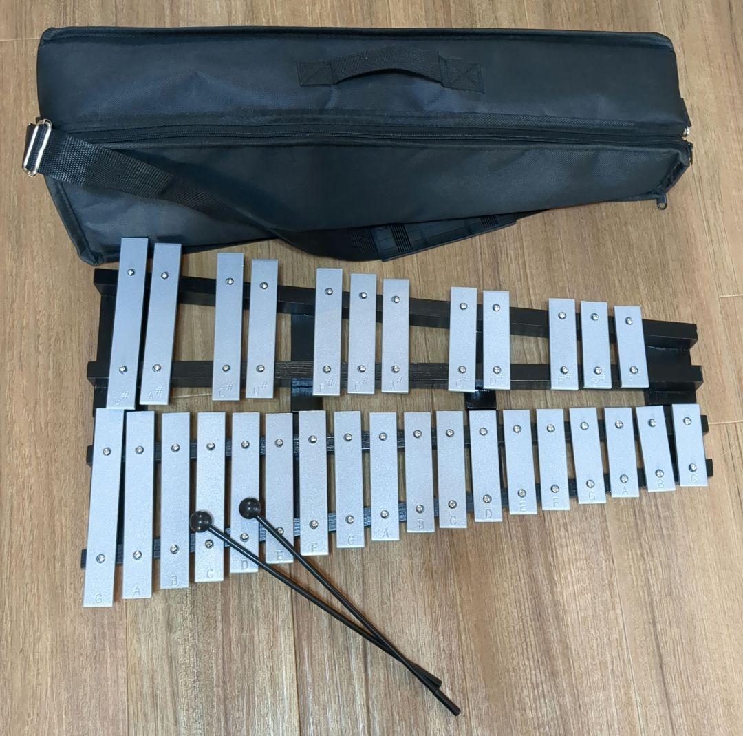 【美品】鉄琴 グロッケン30鍵盤　折りたたみ　卓上　マレット2本　収納ケース付き