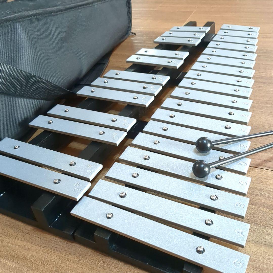 【美品】鉄琴 グロッケン30鍵盤　折りたたみ　卓上　マレット2本　収納ケース付き