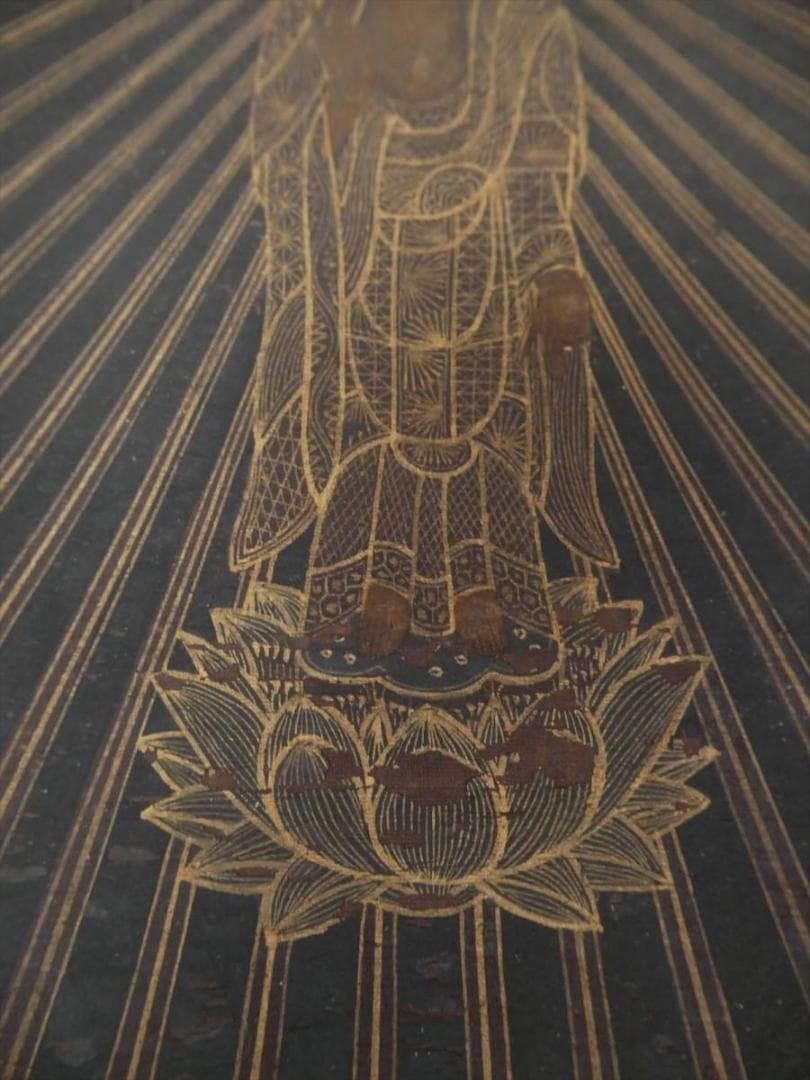 限定値下　表装した100年以上前の阿弥陀様掛軸　高さ46㎝　3723