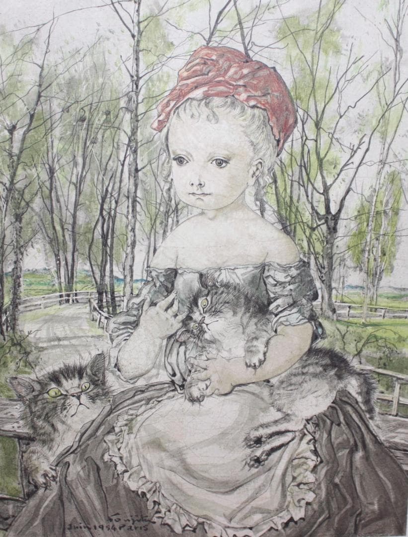 藤田嗣治 エスタンプリトグラフ「森の中の少女」 5/150