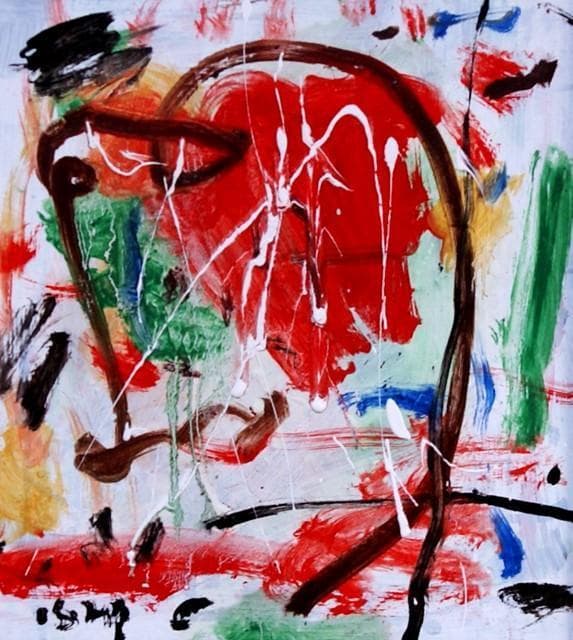 抽象画　「彩-32」　色紙に油彩の抽象画