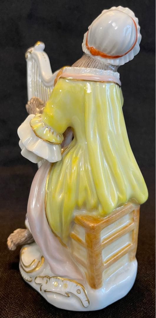 【美品】マイセン 猿の楽団 ハープ イエロー/ピンクドレスフィギュリン 1級品