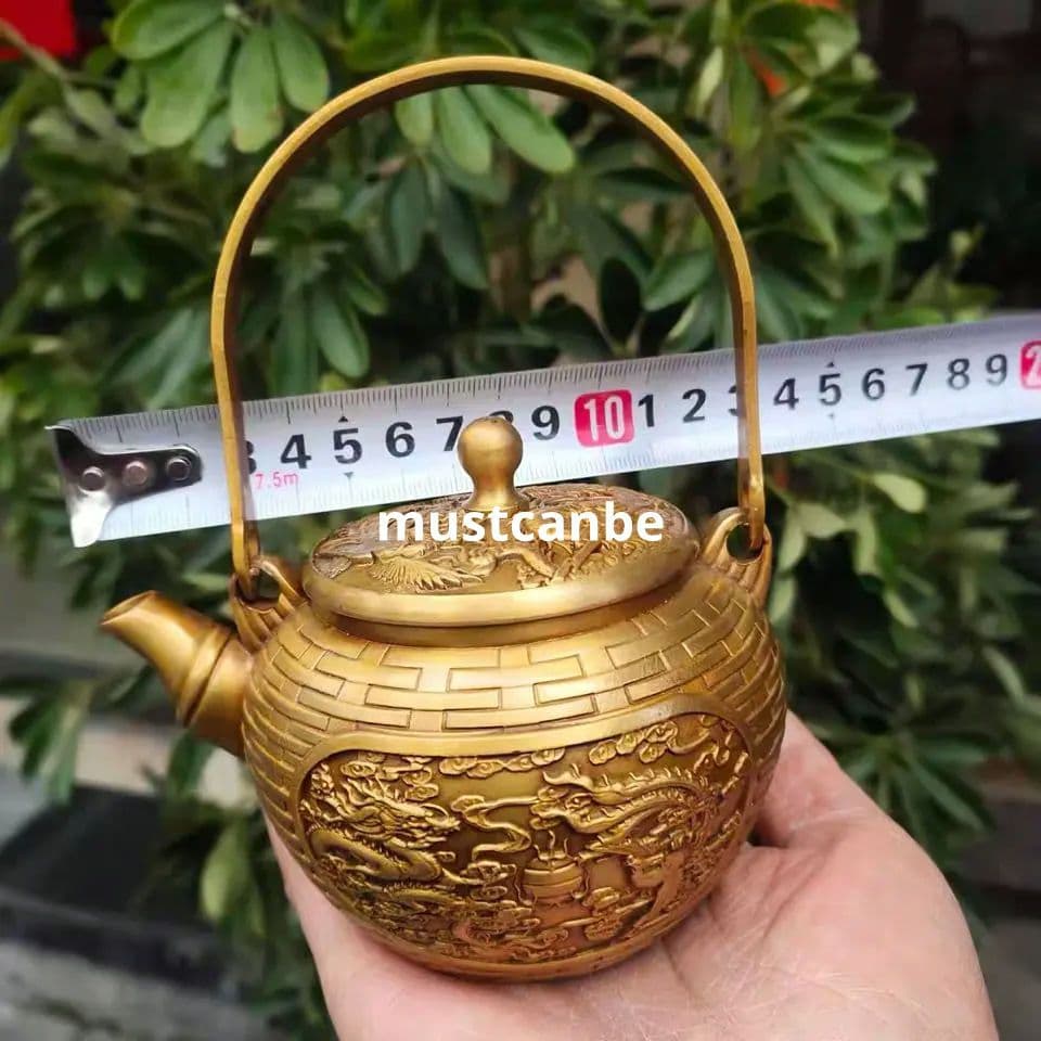 銅 細工 龍鳳提梁徳利 茶壺 茶道具 装飾品 工芸品 美術品 置物