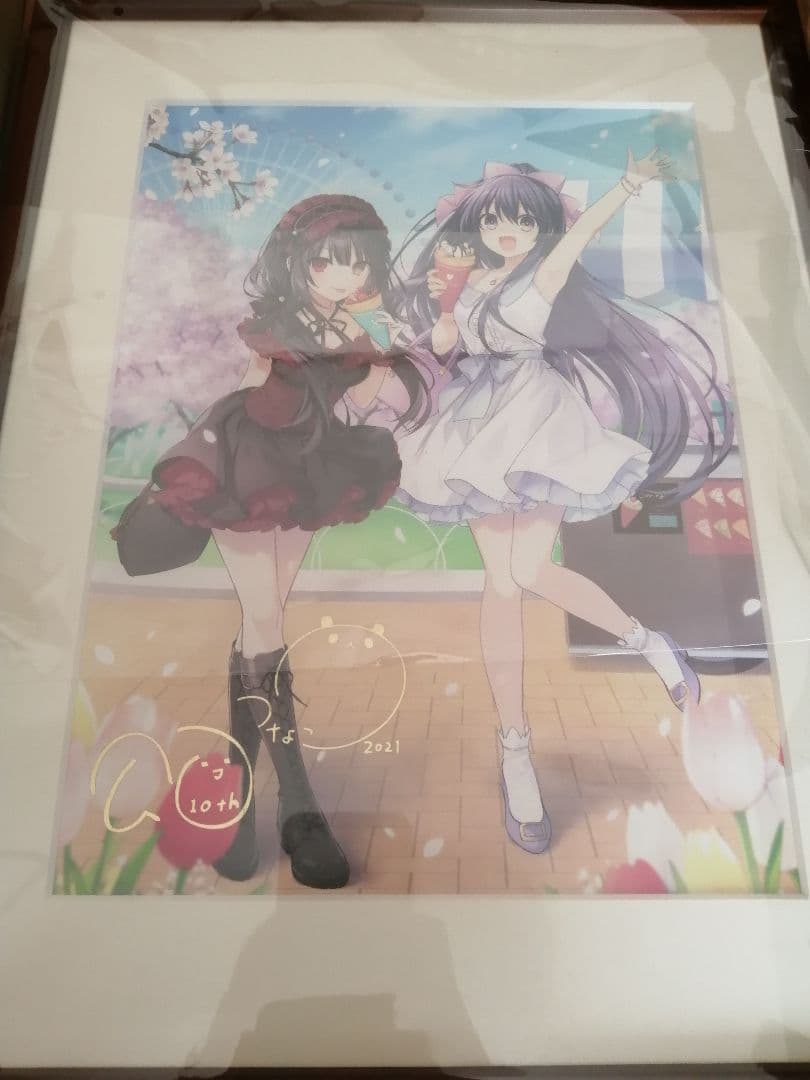 デートアライブ 箔押しサイン入り 複製原画 つなこ 橘公司　時崎狂三　十香