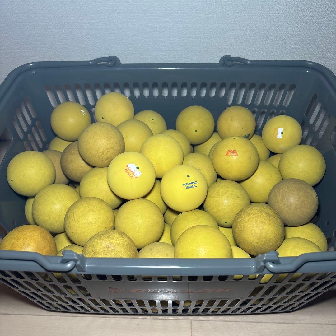 【早い者勝ち】ソフトテニス ボール 100球 イエロー カゴ付き