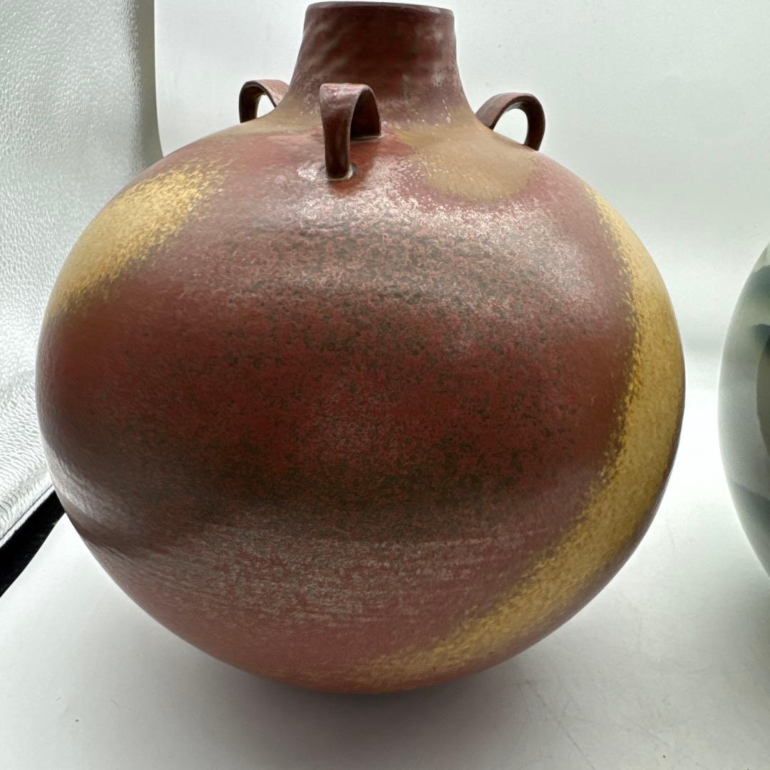 2点山模様の大きな陶器花瓶橘吉古董品