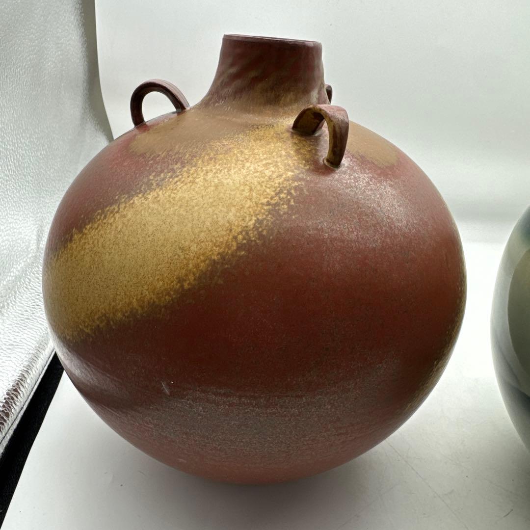 2点山模様の大きな陶器花瓶橘吉古董品