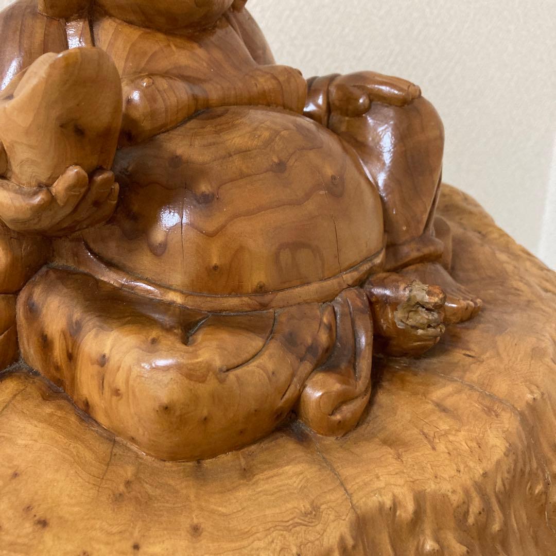 大型　天然木　木彫り　七福神　布袋様　中国美術　置物〈検 オブジェ　 仏像　瘤木
