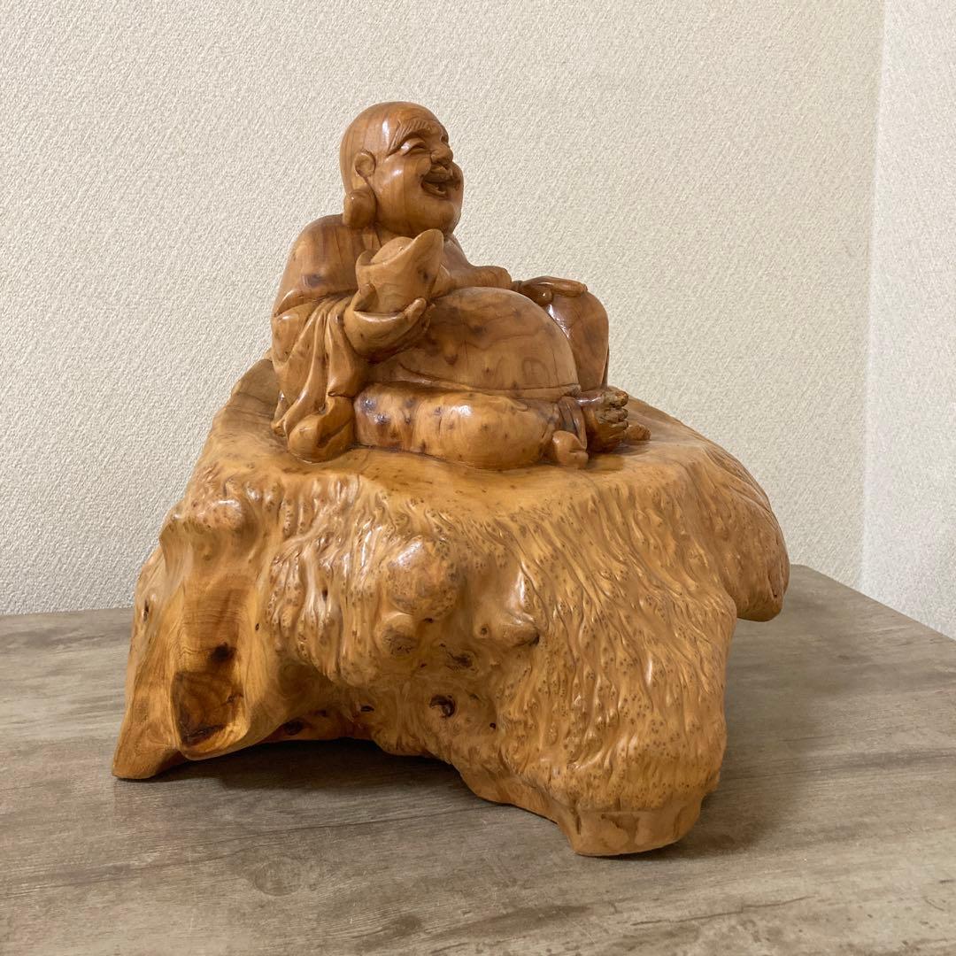 大型　天然木　木彫り　七福神　布袋様　中国美術　置物〈検 オブジェ　 仏像　瘤木