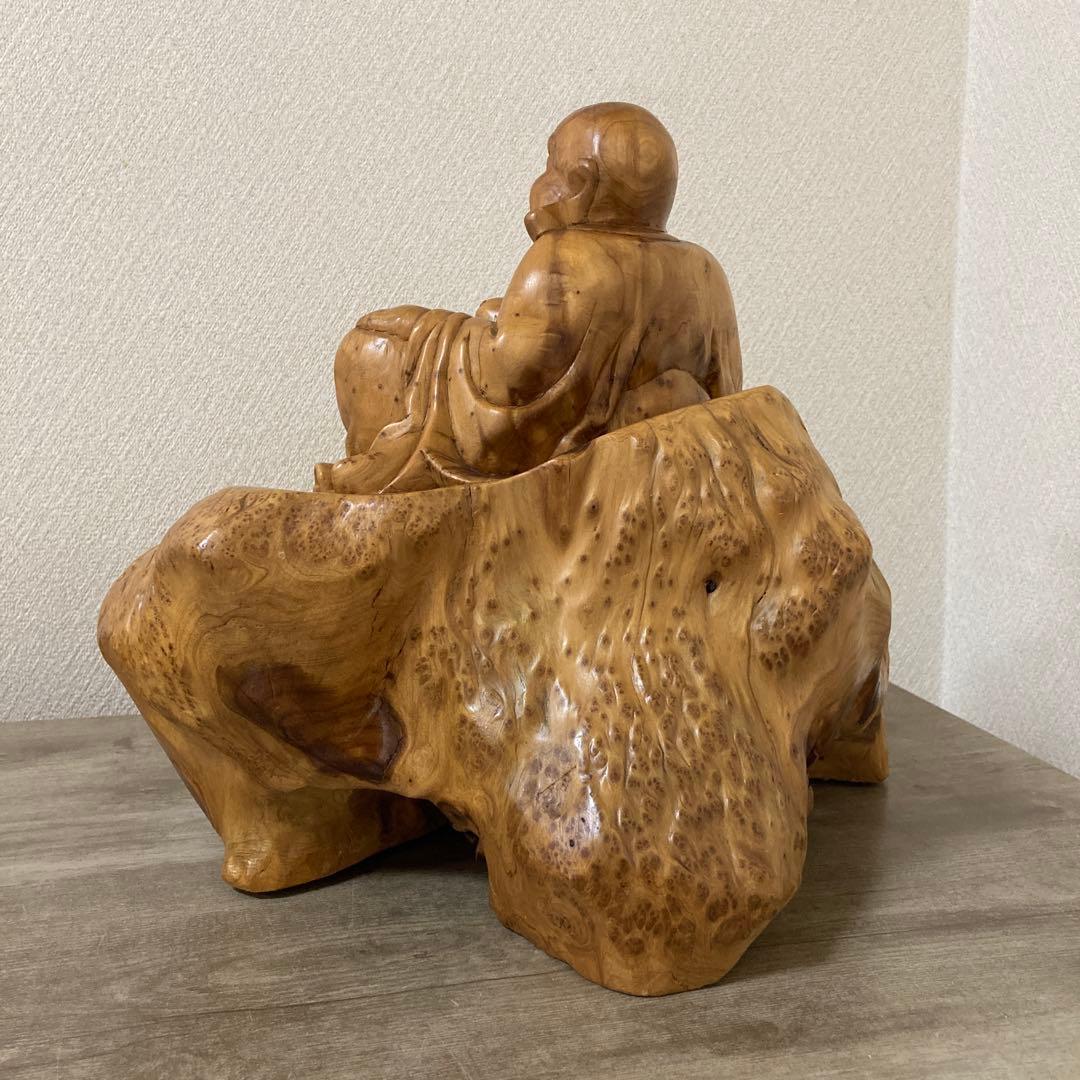 大型　天然木　木彫り　七福神　布袋様　中国美術　置物〈検 オブジェ　 仏像　瘤木