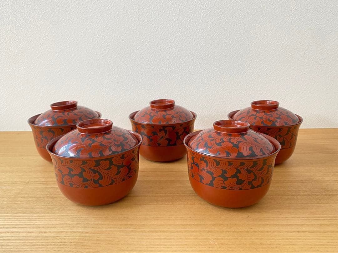 輪島塗　点彫唐草　吸物椀　5客セット