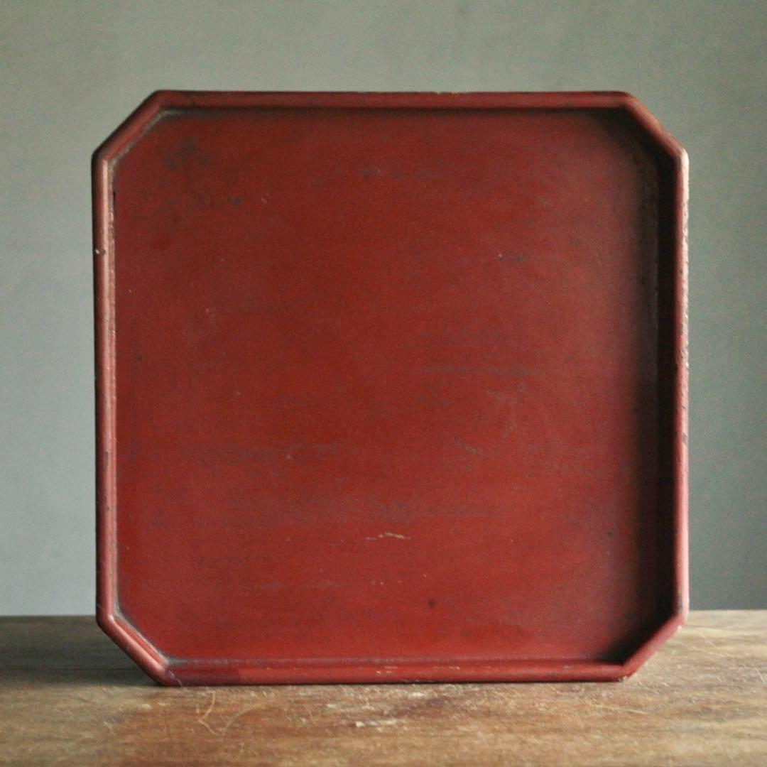 隅切 折敷 朱塗り 盆 古美術 古道具 アンティーク 盆 折敷盆
