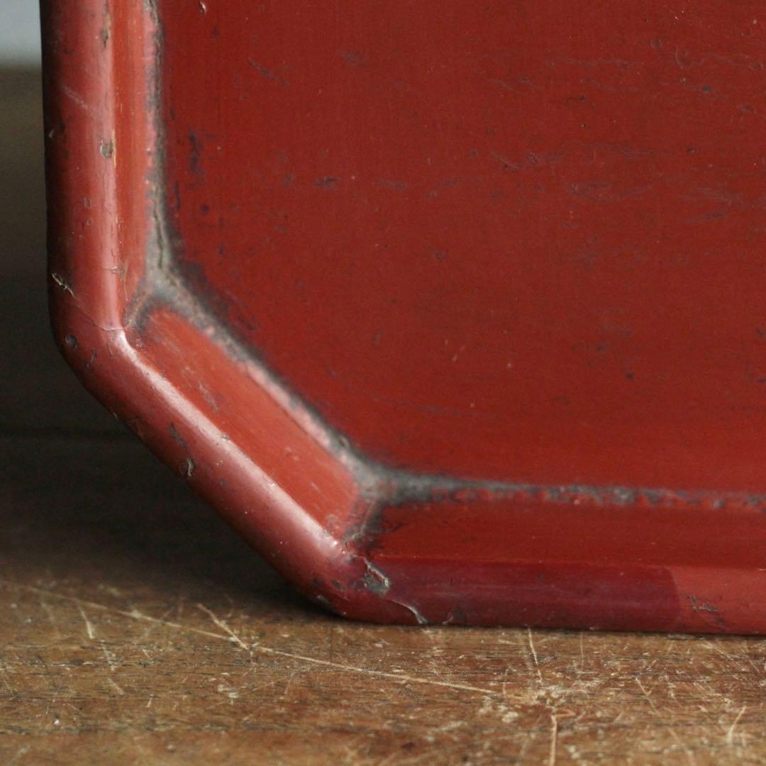 隅切 折敷 朱塗り 盆 古美術 古道具 アンティーク 盆 折敷盆