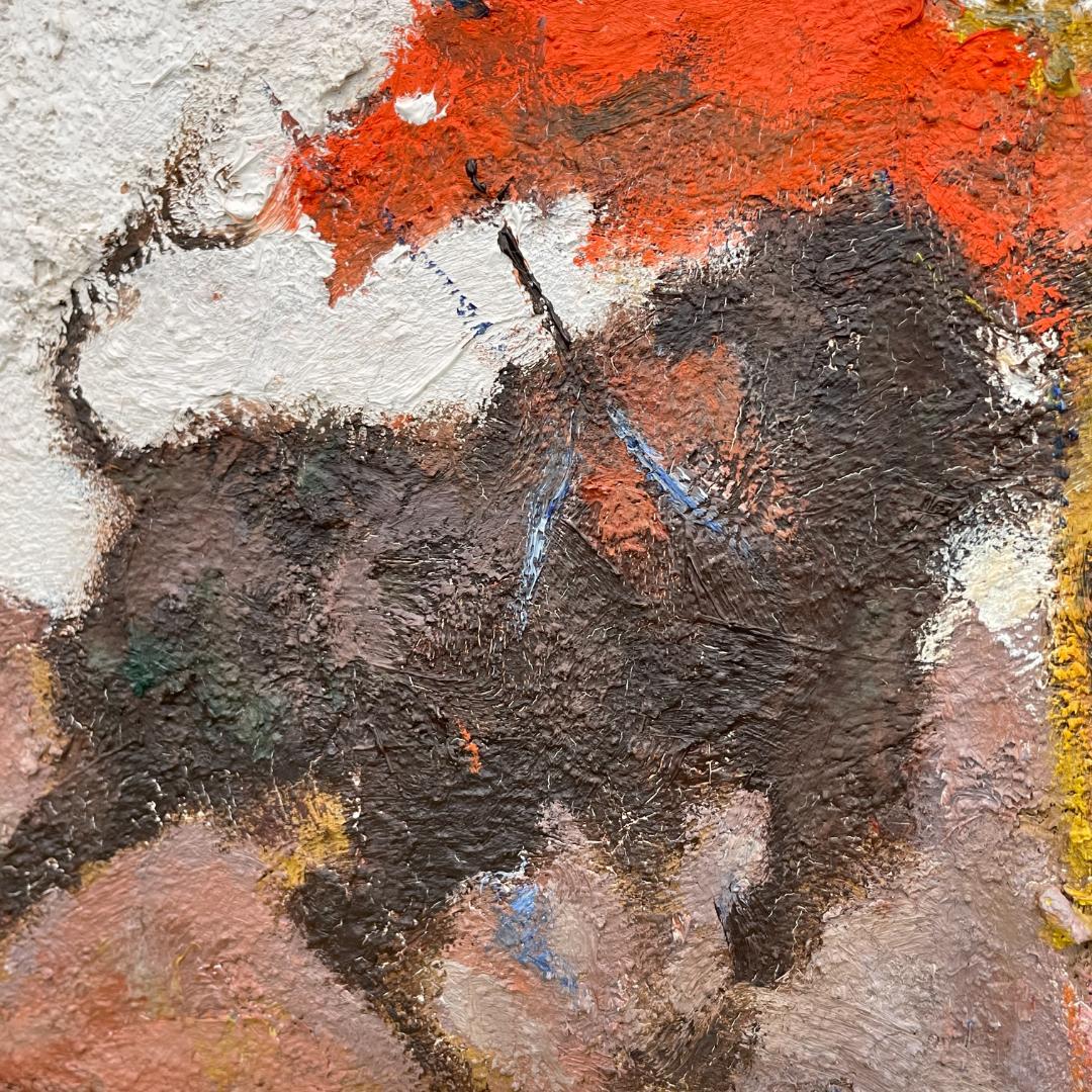 真作保証 友成晴雄『闘牛』油彩 肉筆 厚塗り 本人直筆サインあり R8SB16